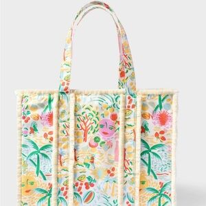 Roller Rabbit Colorful Tropical Canvas Tote in Multi Pastels